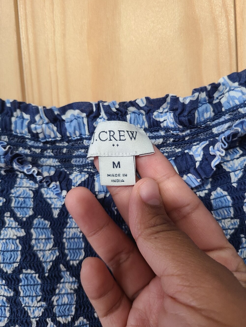 J. Crew Navy and Light Blue Floral Smocked Midi Dress - Picture 4 of 9